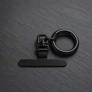 Black  Smartphone 360° Rotate Lanyard Tether Tab Patch & Spring O-Ring Hook Set